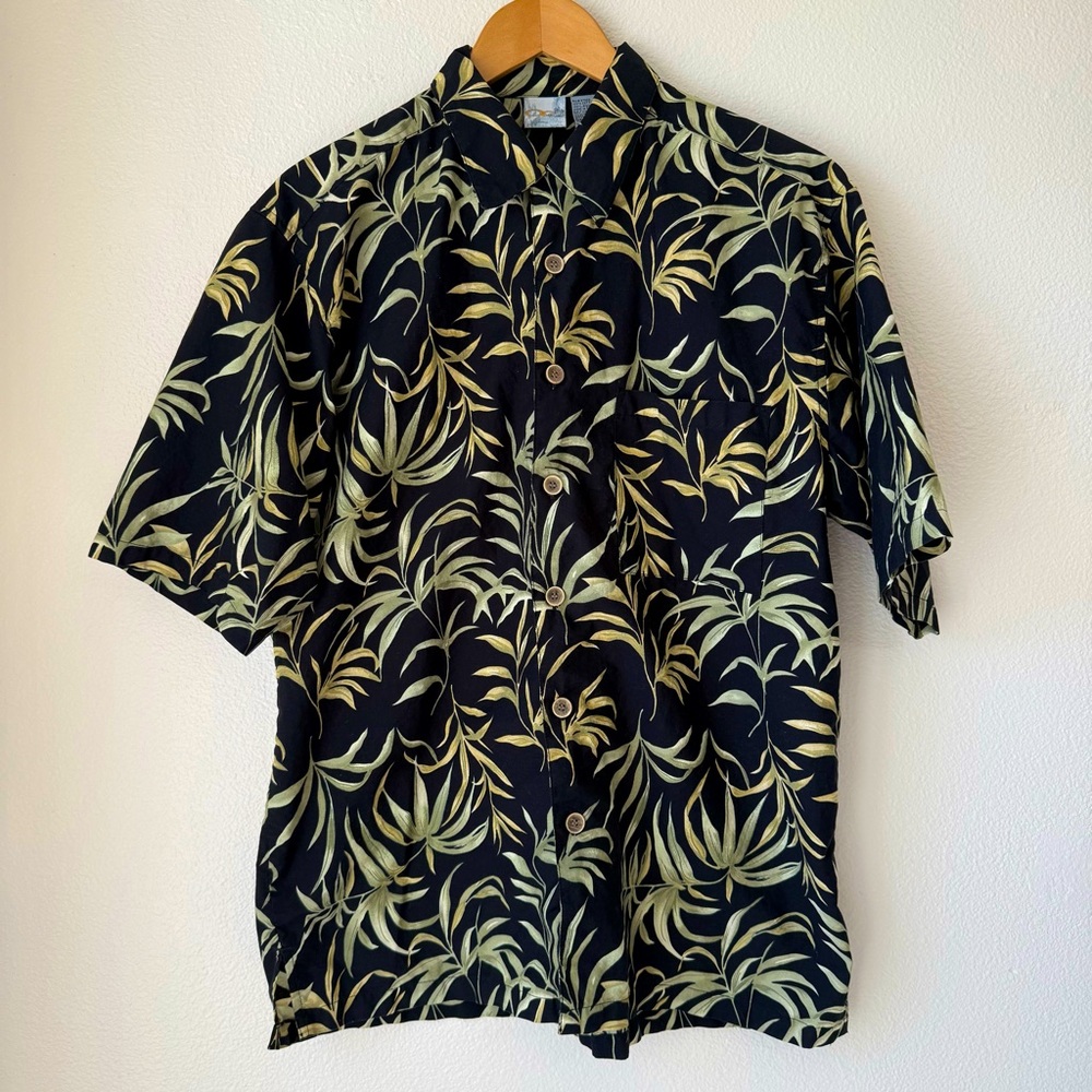Vintage Y2K Ocean Pacific OP Sport Hawaiian Shirt Palm Leaf Print Men's Medium